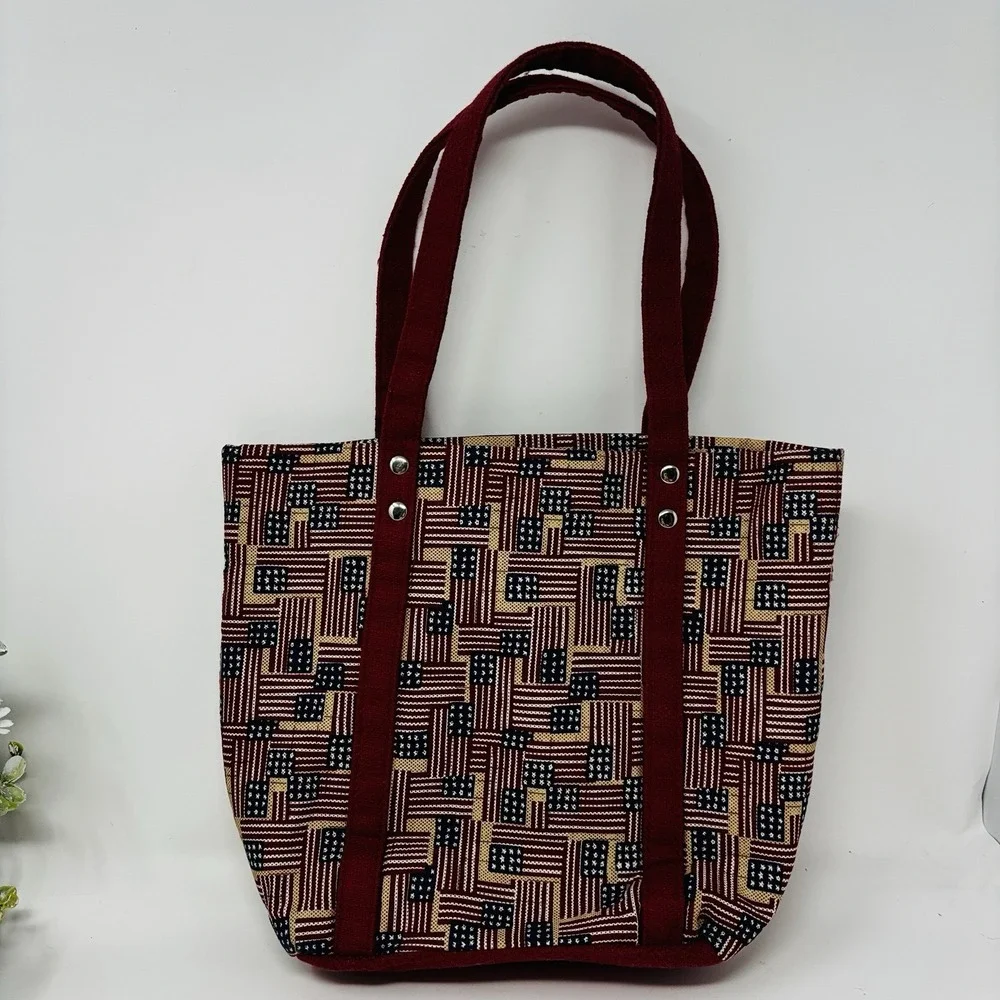 Longaberger American Flag Print Tote Handbag Shoulder Purse Made In The USA